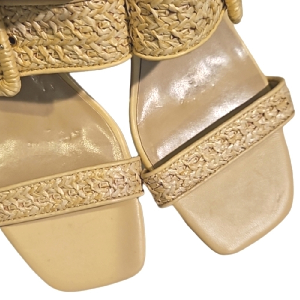 NEW! ANN TAYLOR Raffia Slip On Block Heel Sandals Buckle Accent 6. - Picture 4 of 8